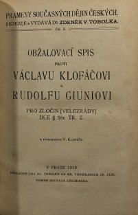 Obžalovací spis proti Václavu Klofáčovi a Rudolfu Giuniovi