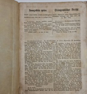Stenografická zpráva sněmu českého 1864 (německy, česky)