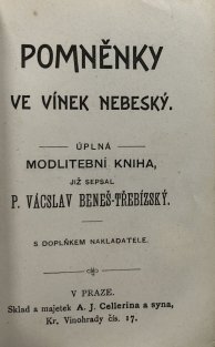 Pomněnky ve vínek nebeský - úplná modlitební kniha