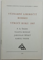 Významní liberečtí rodáci výročí roku 1987  - 