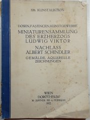 326. Kunstauktion: Miniaturensammlung des Herzogs Ludwig Viktor. Dosen, Fayencen, Kunstgewerbe. Nachlass Albert Schindler. Gemälde, Aquarelle, Zeichnungen. - 