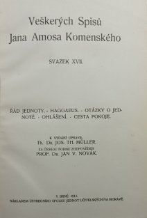 Řád jednoty / Haggaeus / Otázky o jednotě / Ohlášení / Cesta pokoje