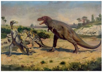 Zdeněk BURIAN - Tyrannosaurus a Trachodon (1938)  841x594 mm