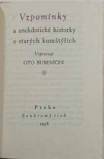Vzpomínky a anekdotické historky o starých kumštýřích