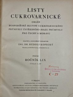 Listy cukrovarnické ročník LIX / 1940