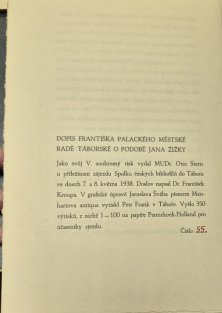 Dopis Františka Palackého městské radě táborské o podobě Jana Žižky
