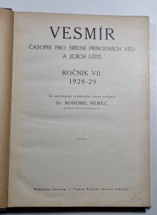 Vesmír - ročník VII./ 1928-29
