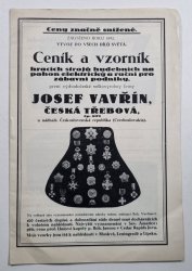 Ceník a vzorník hracích strojů hudebních na pohon elektrický a ruční pro zábavní podniky firmy Josef Vavřín - 