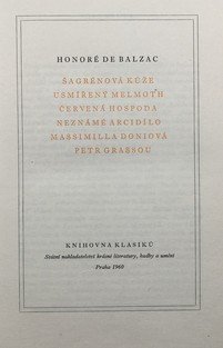 Šagrénová kůže / Usmířený Melmoth / Červená hospoda / Neznámé arcidílo / Massimilla Doniová / Petr Grassou