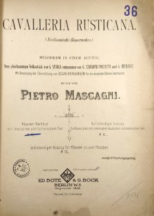 Cavalleria rusticana (Sicilianische Bauernehre) - melodram in einem Aufzug